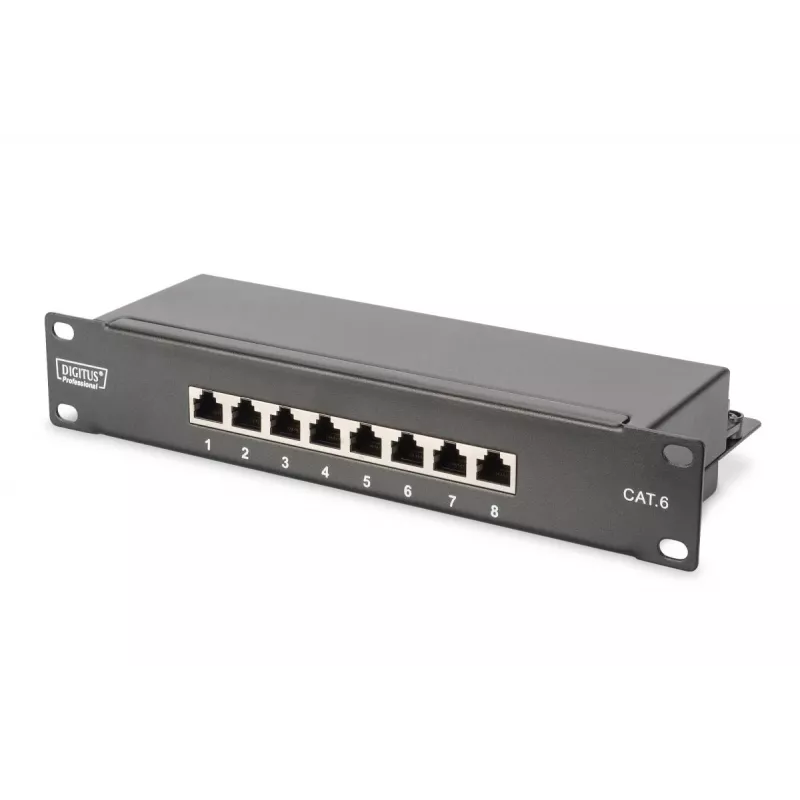 Zestaw sieciowy DIGITUS 10 cali - szafa 6U, szara półka, PDU, przełącznik 8-portowy, panel krosowy CAT6