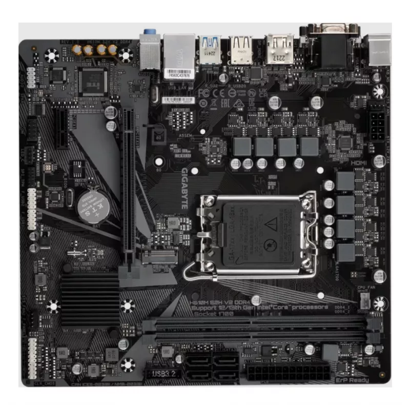 Płyta główna GIGABYTE H610M S2H V2 DDR4 - obsługa procesorów Intel Core 14. generacji, 6+1+1 hybrydowa cyfrowa sekcja zasilania VRM, pamięci DDR4 do 3200 MHz (OC), 1xPCIe 3.0 M.2, karta sieciowa GbE LAN, USB 3.2 Gen 1