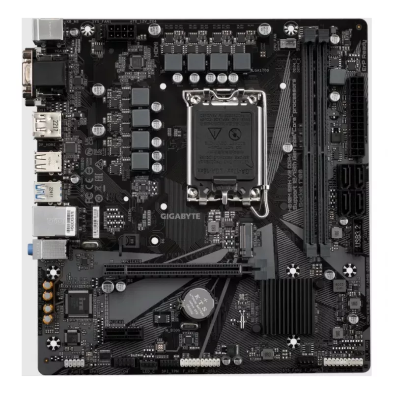 Płyta główna GIGABYTE H610M S2H V2 DDR4 - obsługa procesorów Intel Core 14. generacji, 6+1+1 hybrydowa cyfrowa sekcja zasilania VRM, pamięci DDR4 do 3200 MHz (OC), 1xPCIe 3.0 M.2, karta sieciowa GbE LAN, USB 3.2 Gen 1