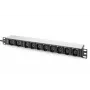 DIGITUS 1U Aluminiowa PDU do montażu w szafie rack 8x C13 2xC19 16A 230VAC 50/60Hz wtyk IEC C20