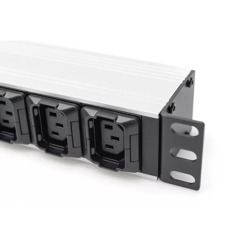 DIGITUS 1U Aluminiowa PDU do montażu w szafie rack 8x C13 2xC19 16A 230VAC 50/60Hz wtyk IEC C20