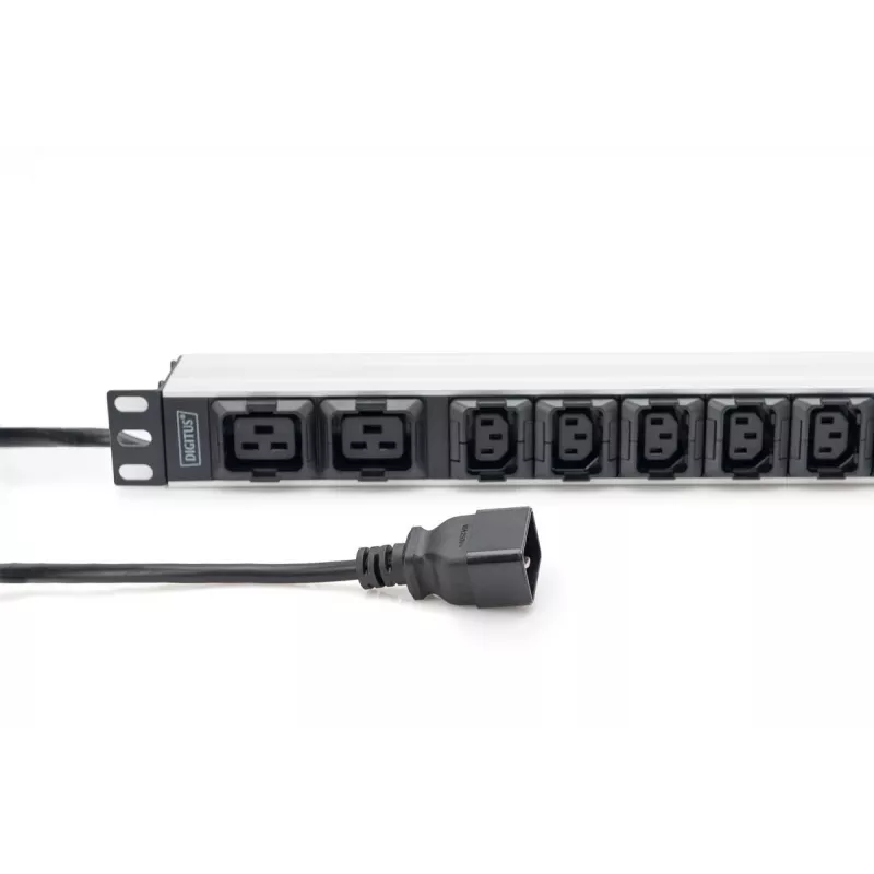DIGITUS 1U Aluminiowa PDU do montażu w szafie rack 8x C13 2xC19 16A 230VAC 50/60Hz wtyk IEC C20