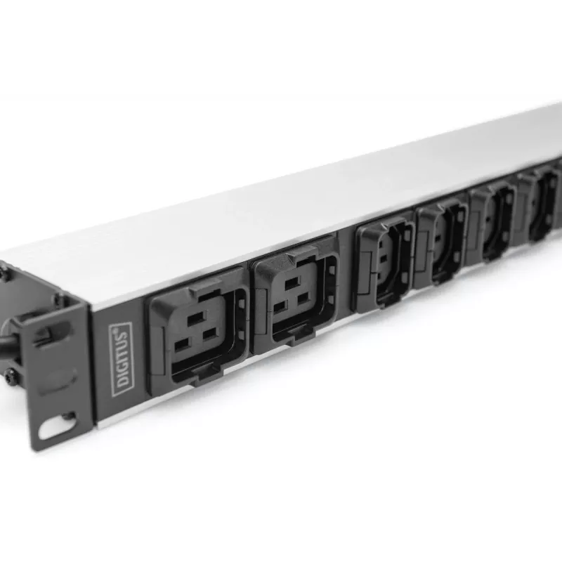 DIGITUS 1U Aluminiowa PDU do montażu w szafie rack 8x C13 2xC19 16A 230VAC 50/60Hz wtyk IEC C20