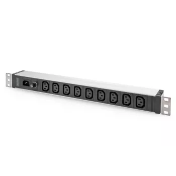 DIGITUS 1U Aluminiowa listwa zasilająca PDU do montażu w szafie 9x C13 10A 230VAC 50/60Hz wejście IEC C14 10A bezpiecznik