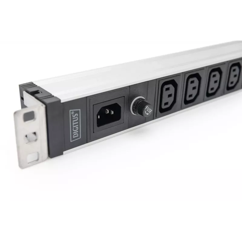 DIGITUS 1U Aluminiowa listwa zasilająca PDU do montażu w szafie 9x C13 10A 230VAC 50/60Hz wejście IEC C14 10A bezpiecznik