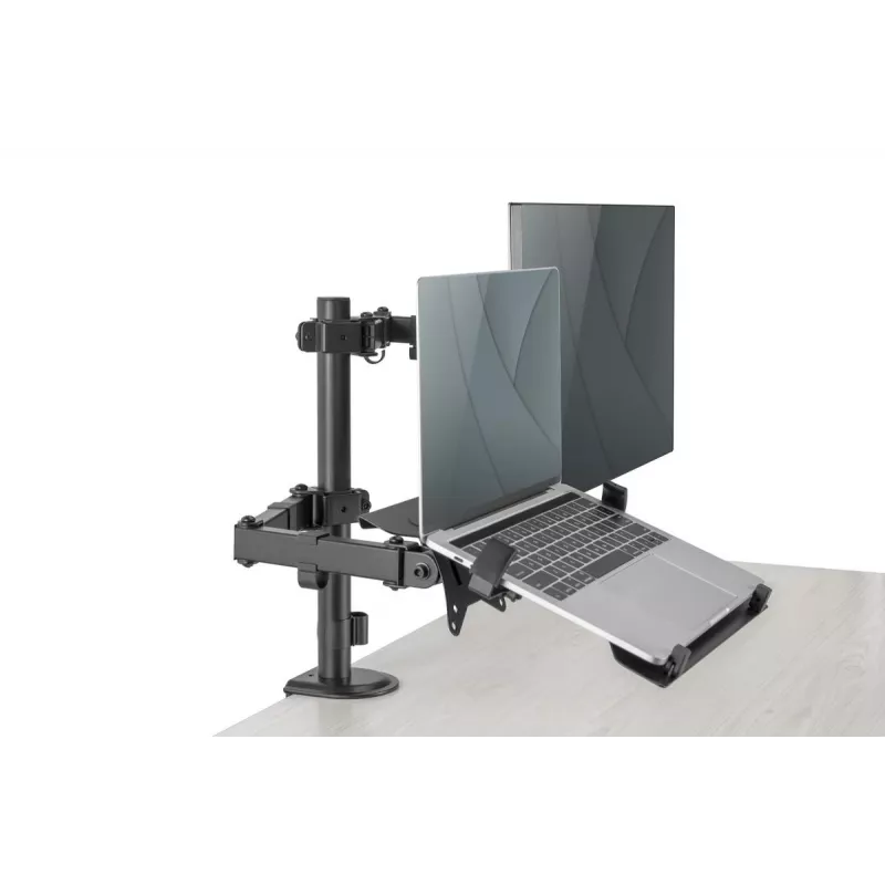 Uchwyt do monitora DIGITUS z tacką na notebook 17-32 inch, maks. 9 kg - mocowanie zaciskowe lub przelotowe