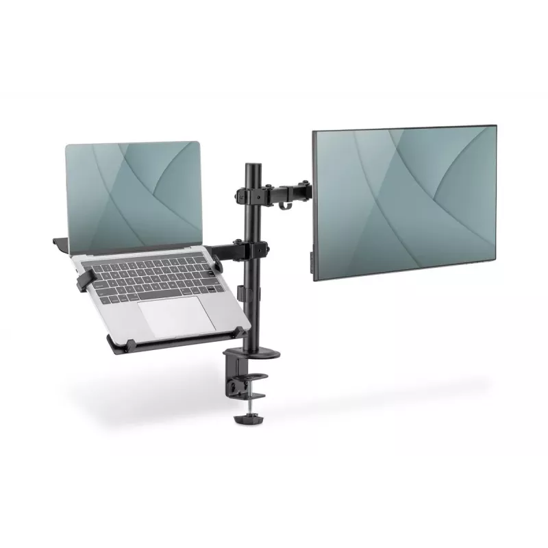Uchwyt do monitora DIGITUS z tacką na notebook 17-32 inch, maks. 9 kg - mocowanie zaciskowe lub przelotowe