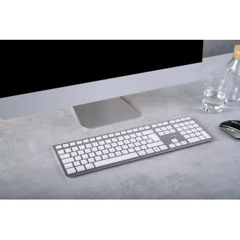 CHERRY KW 9100 cienki FOR MAC klawiatura Uniwersalna USB + Bluetooth QWERTZ Niemiecki Srebrny