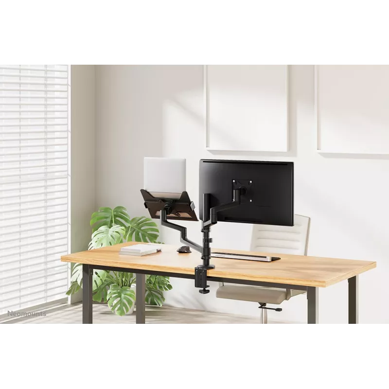 Neomounts DS20-425BL2 Ramię do monitora z uchwytem na laptopa 17-27 cali - oszczędność miejsca