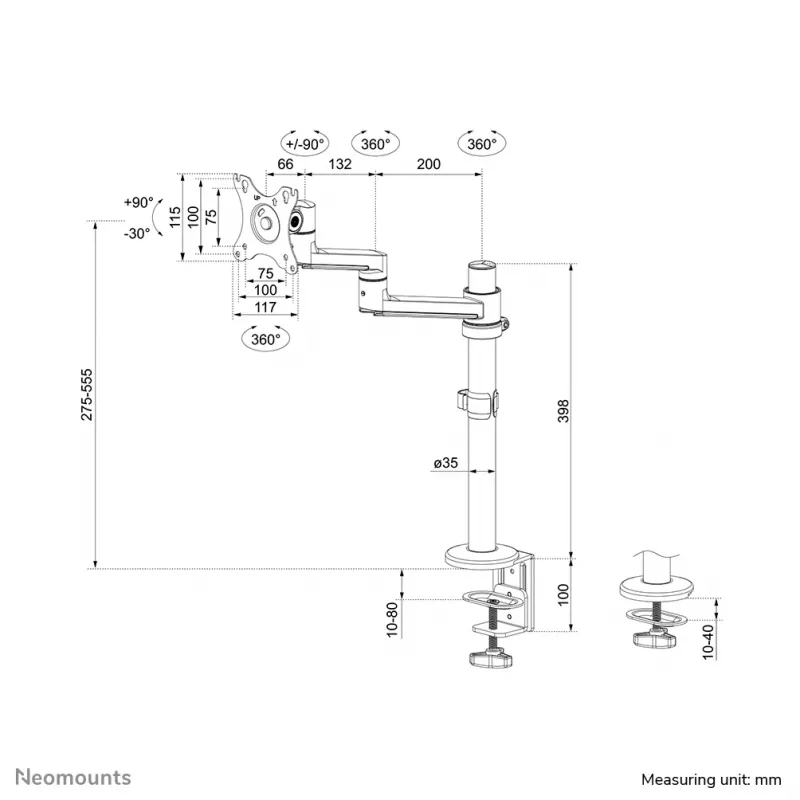 Uchwyt do monitora Neomounts DS60-425BL1 17-27 cali - oszczędność miejsca