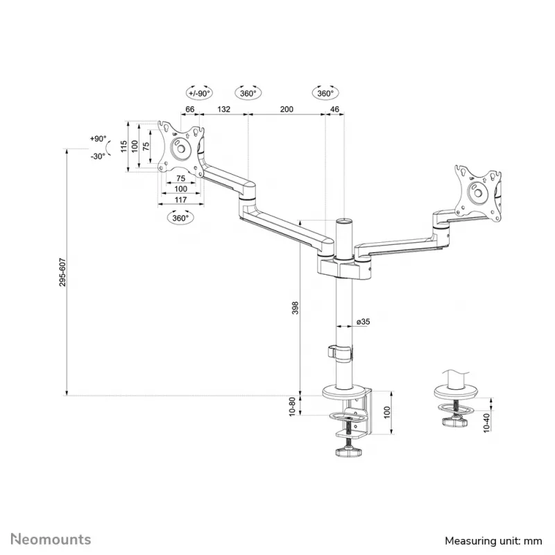 Neomounts DS60-425WH2 Ramię do monitora 17-27 cali - oszczędność miejsca