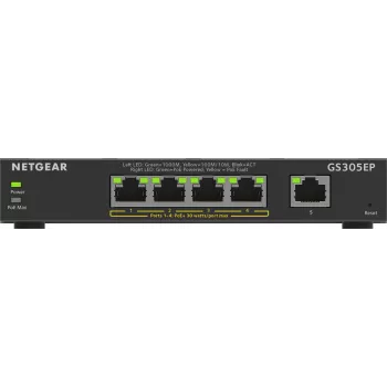 NETGEAR 5-Port Gigabit Ethernet PoE+ Plus Switch (GS305EP) Managed L2/L3 Gigabit Ethernet (10/100/1000) Power over Ethernet (PoE) Czarny