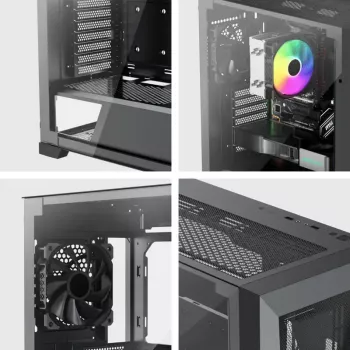Obudowa PC Midi Tower XILENCE XG151 — czarna, obsługa ATX/Micro-ATX/Mini-ITX, zasilacz na dole, 2x 3,5 cala + 4x 2,5 cala zatoki