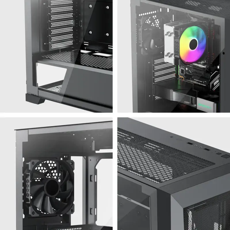 Obudowa PC Midi Tower XILENCE XG151 — czarna, obsługa ATX/Micro-ATX/Mini-ITX, zasilacz na dole, 2x 3,5 cala + 4x 2,5 cala zatoki