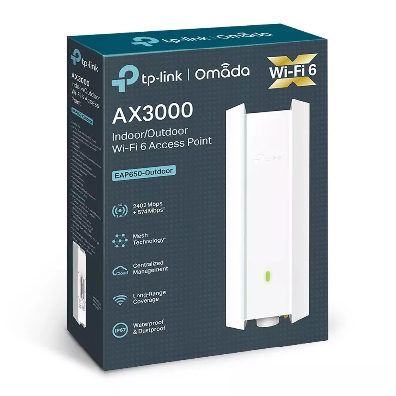 TP-Link Omada AX3000 Wewnętrzny/Zewnętrzny Punkt Dostępowy WiFi 6, 2.4 GHz, 5 GHz, 3000 Mbit/s, WPA, WPA-Enterprise, WPA2, WPA2-Enterprise, WPA3, WPA3-Enterprise, 10,100,1000 Mbit/s
