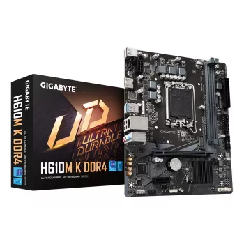 GIGABYTE H610M K DDR4 Motherboard - Obsługuje procesory Intel Core 14. generacji, 3+1+1 fazowa hybrydowa konstrukcja zasilania, do 3200 MHz DDR4, 1x PCIe 3.0 M.2, GbE LAN, USB 3.2 Gen 1