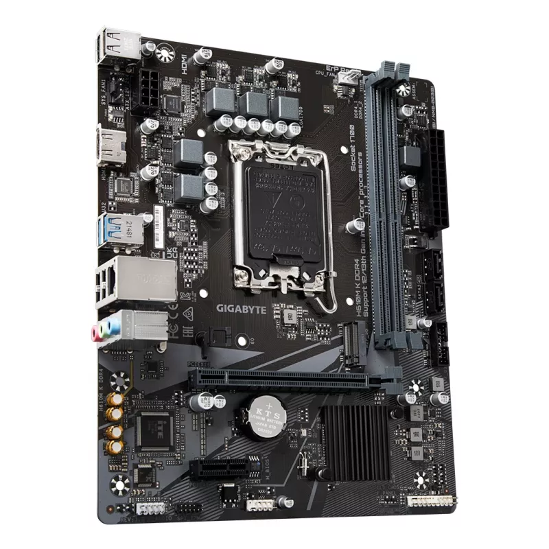 GIGABYTE H610M K DDR4 Motherboard - Obsługuje procesory Intel Core 14. generacji, 3+1+1 fazowa hybrydowa konstrukcja zasilania, do 3200 MHz DDR4, 1x PCIe 3.0 M.2, GbE LAN, USB 3.2 Gen 1