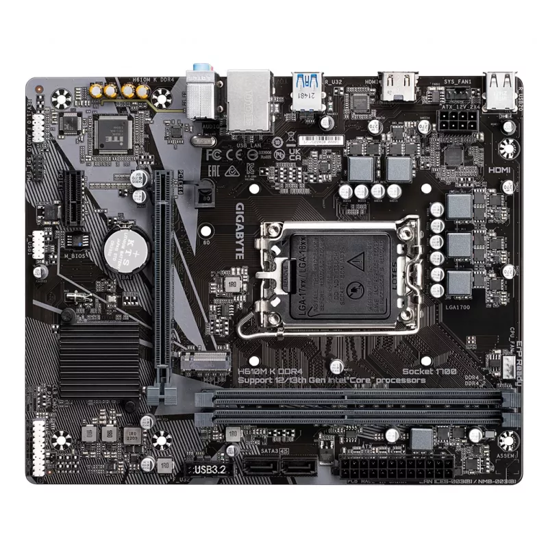 GIGABYTE H610M K DDR4 Motherboard - Obsługuje procesory Intel Core 14. generacji, 3+1+1 fazowa hybrydowa konstrukcja zasilania, do 3200 MHz DDR4, 1x PCIe 3.0 M.2, GbE LAN, USB 3.2 Gen 1