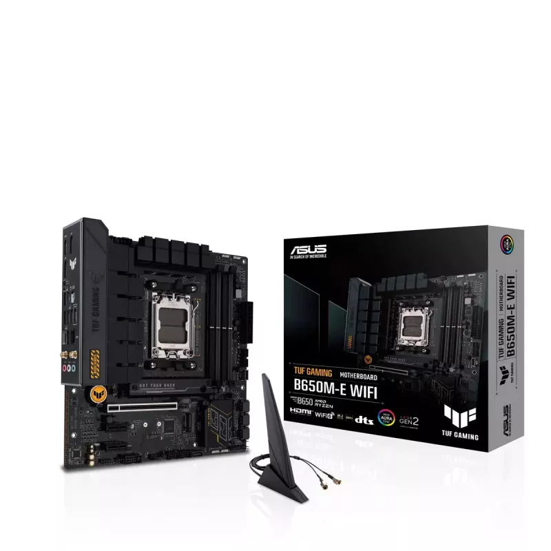 Płyta główna ASUS TUF GAMING B650M‑E WIFI, AMD B650, Socket AM5, micro ATX, DDR5, 4x DIMM, 128GB, Wi‑Fi 6, Bluetooth 5.2