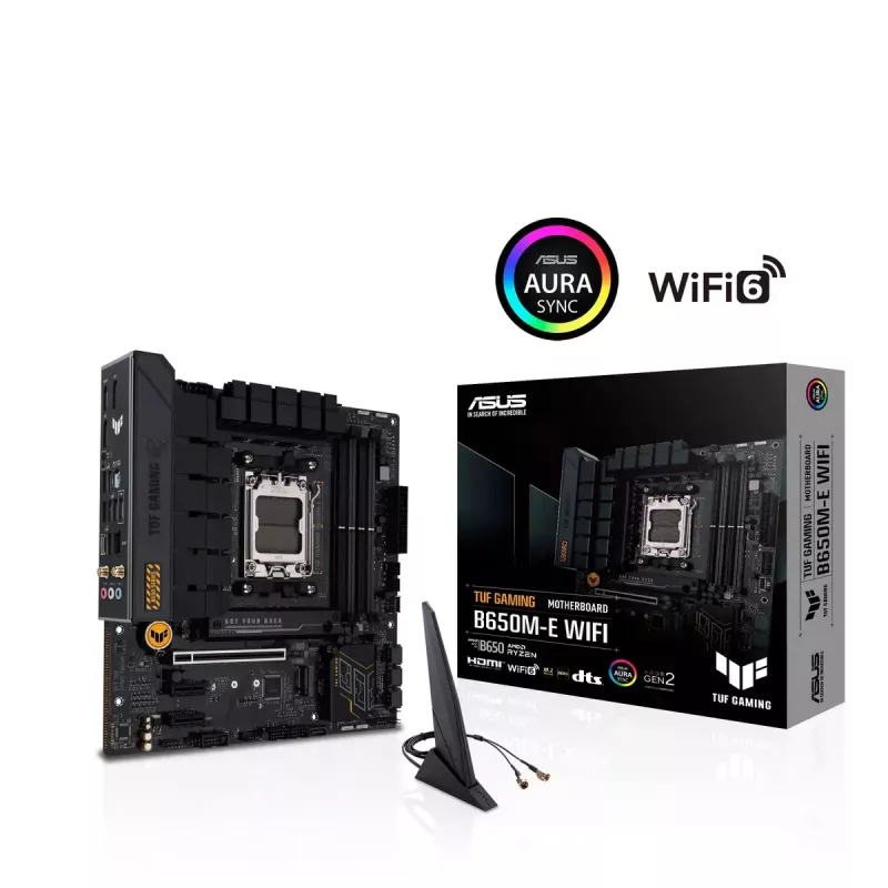 Płyta główna ASUS TUF GAMING B650M‑E WIFI, AMD B650, Socket AM5, micro ATX, DDR5, 4x DIMM, 128GB, Wi‑Fi 6, Bluetooth 5.2