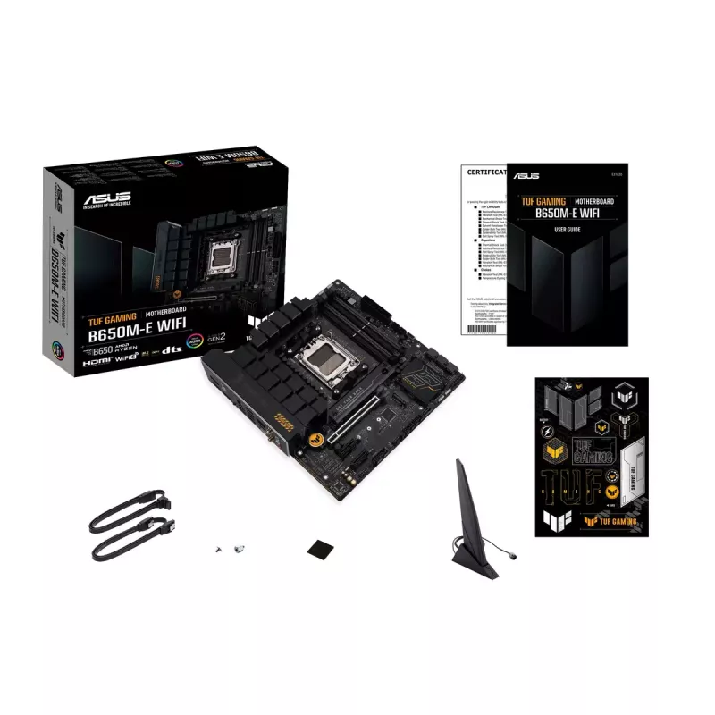 Płyta główna ASUS TUF GAMING B650M‑E WIFI, AMD B650, Socket AM5, micro ATX, DDR5, 4x DIMM, 128GB, Wi‑Fi 6, Bluetooth 5.2