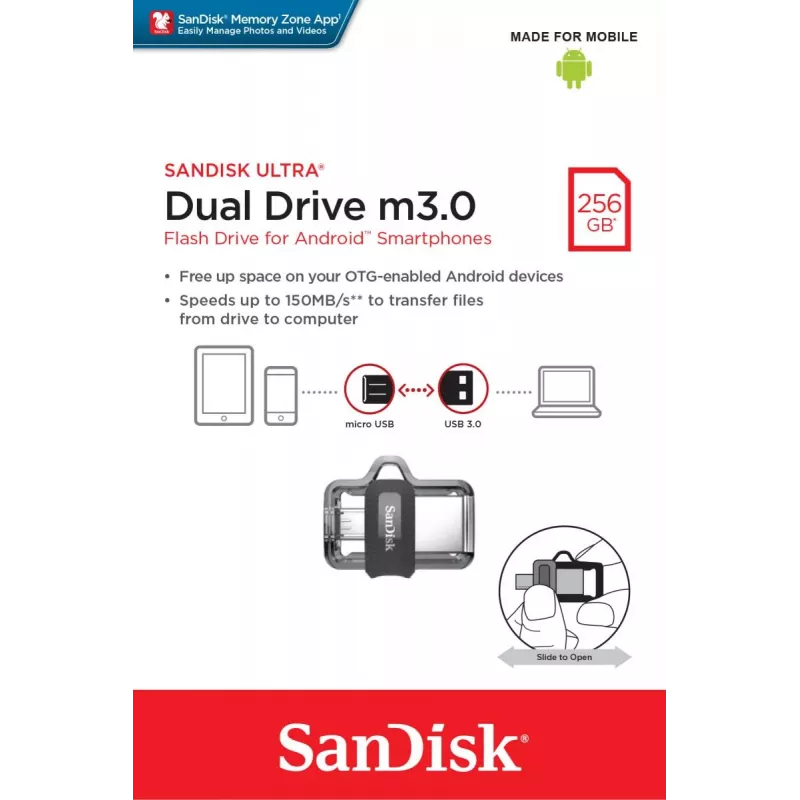 WESTERN DIGITAL SanDisk ULTRA DUAL DRIVE M3.0 - 256 GB pamięć USB - micro-USB / USB 3.0
