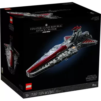 LEGO Star Wars Republic Venator Class Attack Cruiser 75367 — zestaw konstrukcyjny, 5374 szt., 320 × 1090 × 540 mm, 2 minifigurki, wiek 18+