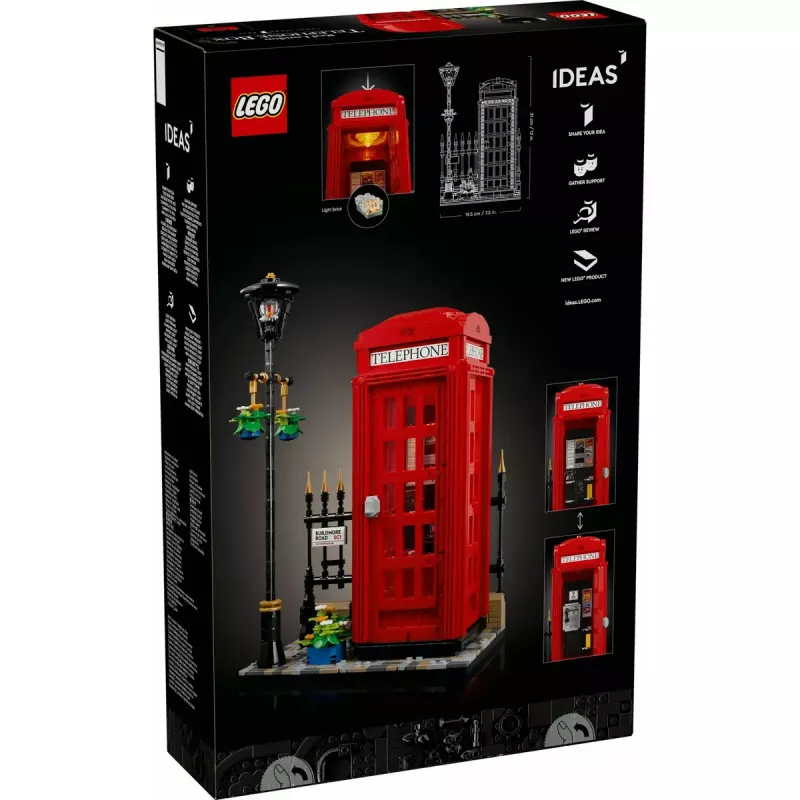 Klocki konstrukcyjne LEGO Czerwona londyńska budka telefoniczna 21347 – modułowy zestaw kolekcjonerski, 1460 elementów, 18+