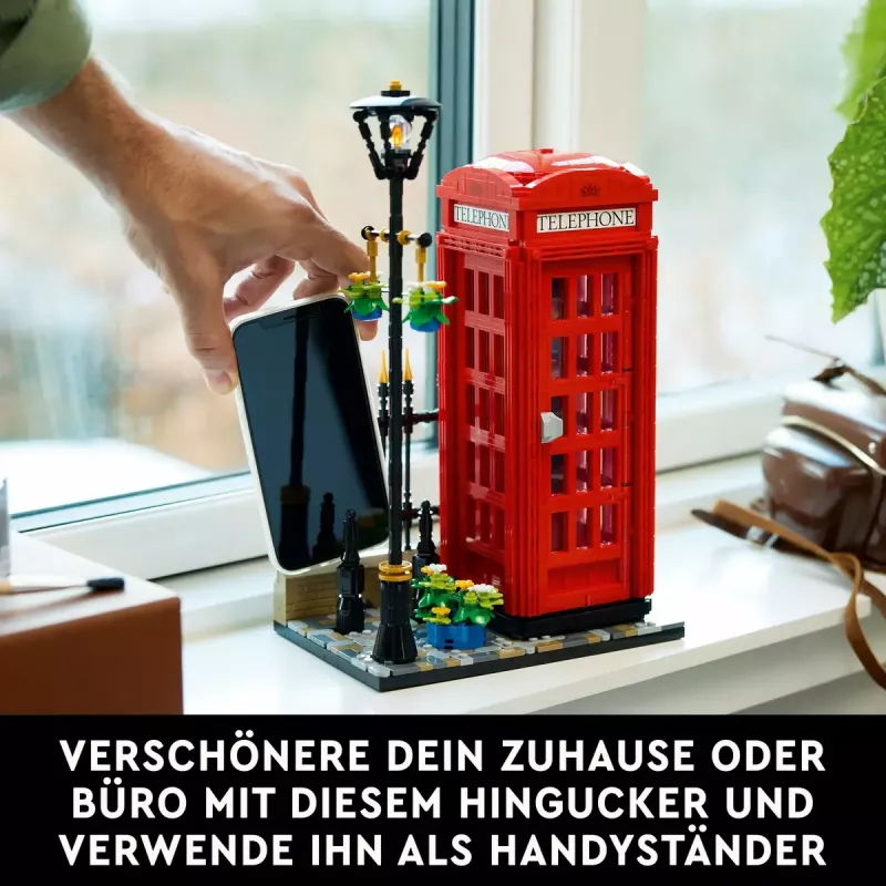 Klocki konstrukcyjne LEGO Czerwona londyńska budka telefoniczna 21347 – modułowy zestaw kolekcjonerski, 1460 elementów, 18+