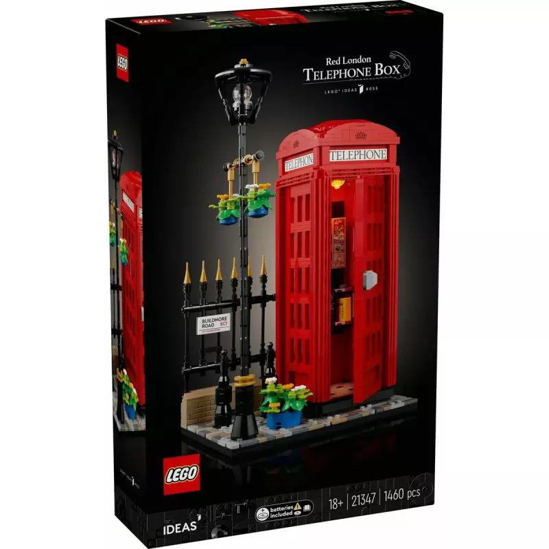 Klocki konstrukcyjne LEGO Czerwona londyńska budka telefoniczna 21347 – modułowy zestaw kolekcjonerski, 1460 elementów, 18+