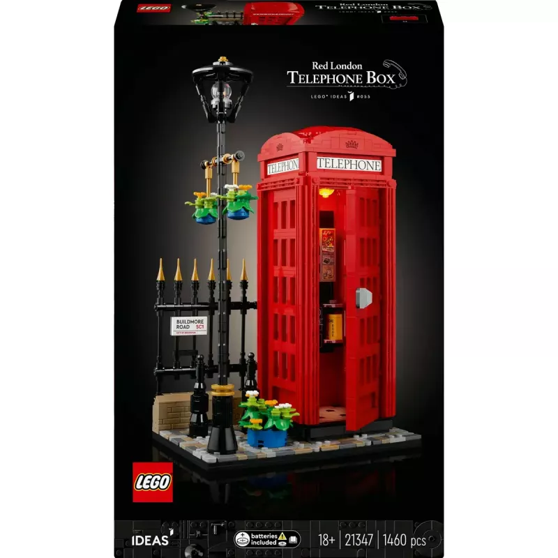 Klocki konstrukcyjne LEGO Czerwona londyńska budka telefoniczna 21347 – modułowy zestaw kolekcjonerski, 1460 elementów, 18+