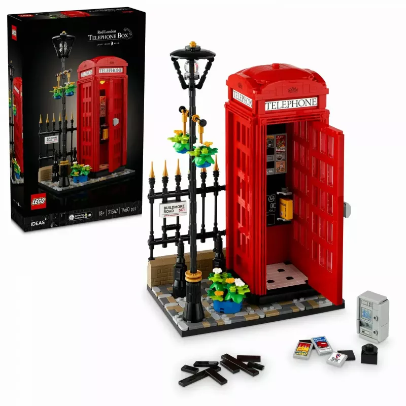 Klocki konstrukcyjne LEGO Czerwona londyńska budka telefoniczna 21347 – modułowy zestaw kolekcjonerski, 1460 elementów, 18+