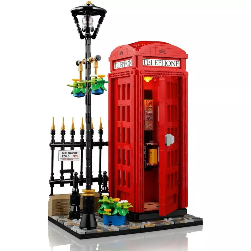 Klocki konstrukcyjne LEGO Czerwona londyńska budka telefoniczna 21347 – modułowy zestaw kolekcjonerski, 1460 elementów, 18+
