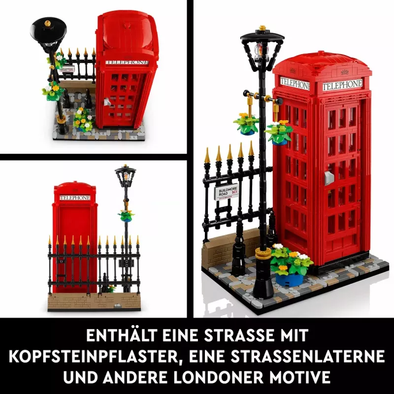 Klocki konstrukcyjne LEGO Czerwona londyńska budka telefoniczna 21347 – modułowy zestaw kolekcjonerski, 1460 elementów, 18+