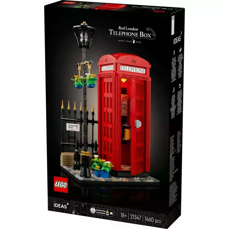 Klocki konstrukcyjne LEGO Czerwona londyńska budka telefoniczna 21347 – modułowy zestaw kolekcjonerski, 1460 elementów, 18+