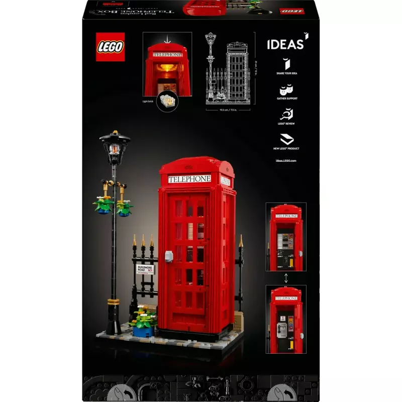 Klocki konstrukcyjne LEGO Czerwona londyńska budka telefoniczna 21347 – modułowy zestaw kolekcjonerski, 1460 elementów, 18+