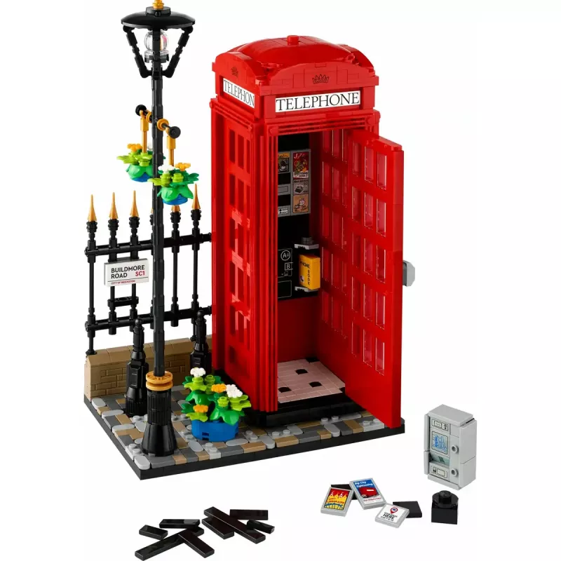 Klocki konstrukcyjne LEGO Czerwona londyńska budka telefoniczna 21347 – modułowy zestaw kolekcjonerski, 1460 elementów, 18+
