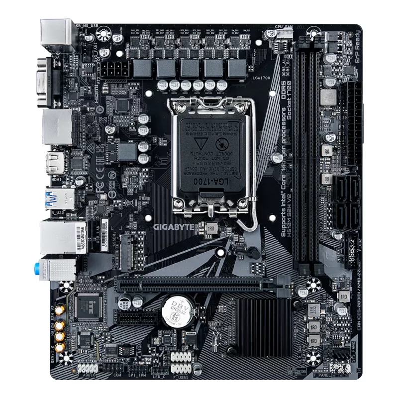 GIGABYTE H610M S2H V2 Płyta główna - Obsługuje procesory Intel Core 14. generacji, 4+1+1 hybrydowe fazy cyfrowe VRM, do 5600MHz DDR5, 1xPCIe 3.0 M.2, GbE LAN, USB 3.2 Gen 1