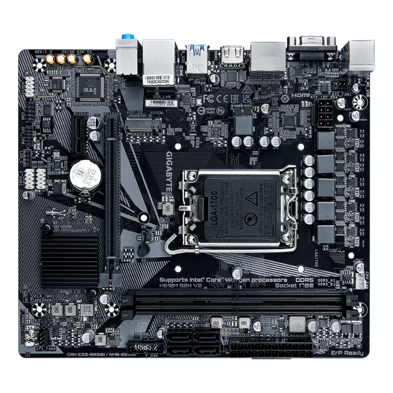 GIGABYTE H610M S2H V2 Płyta główna - Obsługuje procesory Intel Core 14. generacji, 4+1+1 hybrydowe fazy cyfrowe VRM, do 5600MHz DDR5, 1xPCIe 3.0 M.2, GbE LAN, USB 3.2 Gen 1