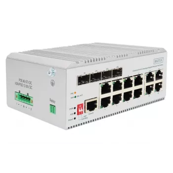 DIGITUS Gigabit Ethernet sieciowy przełącznik PoE - 8 portów przemysłowy, zarządzany L2, 4 uplink SFP