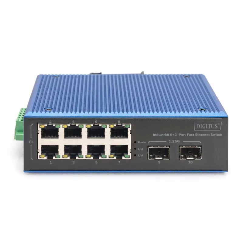 Przełącznik przemysłowy DIGITUS Industrial 8+2-Port Fast Ethernet 8 portów FE RJ45 2 porty GE SFP