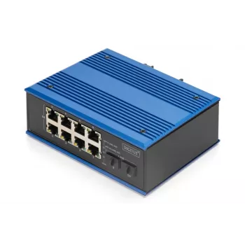 DIGITUS Industrialny przełącznik Gigabit Ethernet PoE 8+2 porty, 8 portów GE PoE RJ45, 2 porty GE SFP