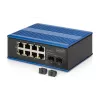DIGITUS Industrialny przełącznik Gigabit Ethernet PoE 8+2 porty, 8 portów GE PoE RJ45, 2 porty GE SFP
