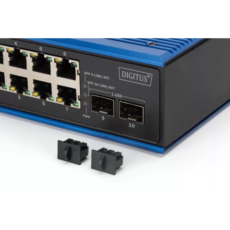 DIGITUS Industrialny przełącznik Gigabit Ethernet PoE 8+2 porty, 8 portów GE PoE RJ45, 2 porty GE SFP