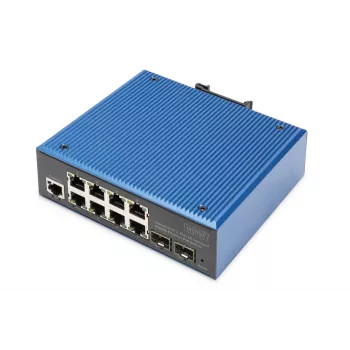 DIGITUS Przemysłowy 8+2-portowy zarządzalny przełącznik Gigabit Ethernet L2 PoE 8xGE RJ45 + 2 porty SFP IEEE802.3at (30W)