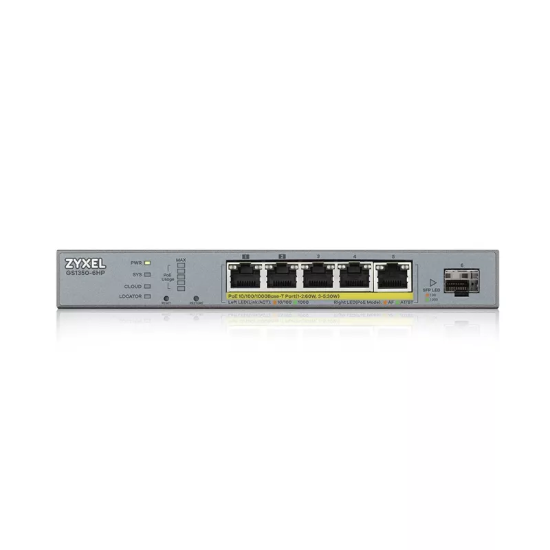 Zyxel GS1350-6HP-EU0101F przełącznik sieciowy Zarządzalny L2 Gigabit Ethernet (10/100/1000) Power over Ethernet (PoE) Szary