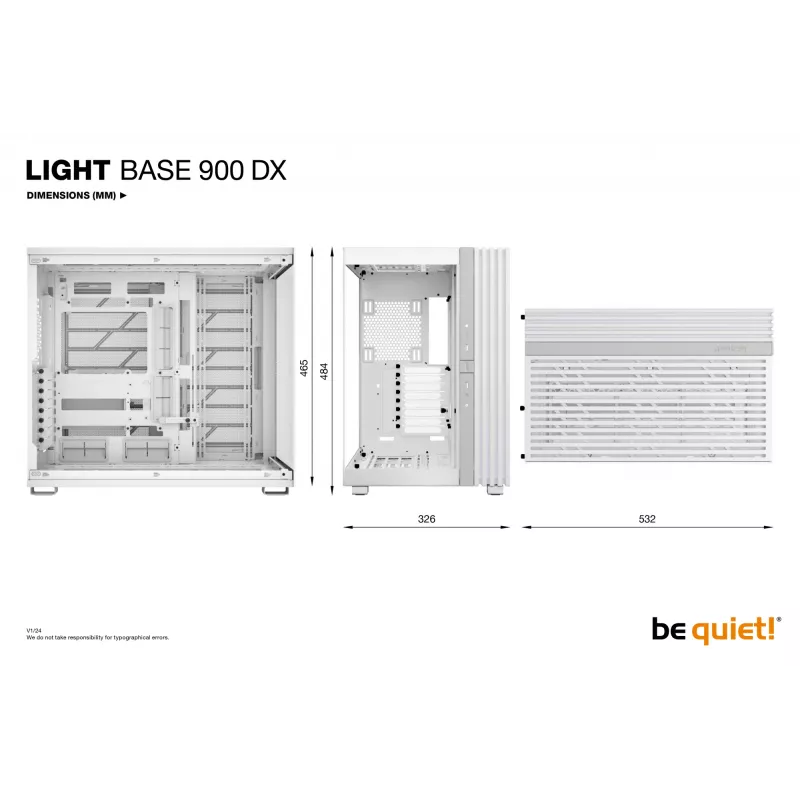 Obudowa PC be quiet! LIGHT BASE 900 DX biały Full Tower — obsługa ATX/EATX, szklany bok, multi RGB, maks. GPU 495 mm, wysokość chłodzenia CPU 190 mm