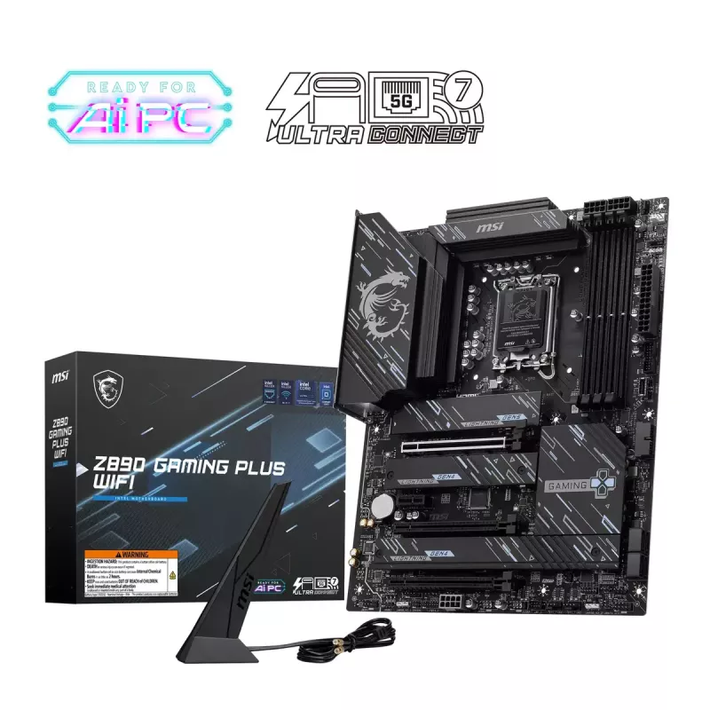 Płyta główna MSI Z890 GAMING PLUS WIFI — Intel Z890, LGA 1851, ATX, DDR5, 4x DIMM, Wi‑Fi 7, 5Gb LAN, 4x M.2