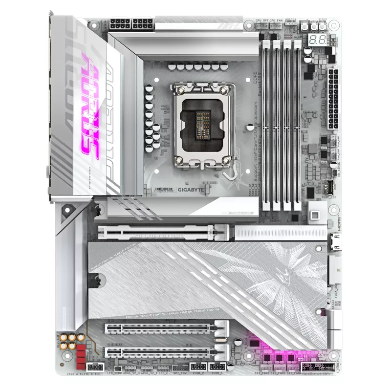 Płyta główna GIGABYTE Z890 AORUS ELITE X ICE - obsługuje procesory Intel Core Ultra (Series 2), 16+1+2 faz VRM, do 9500MHz DDR5 (OC), 1xPCIe 5.0 + 4xPCIe 4.0, Wi-Fi 7, LAN 2,5GbE, Thunderbolt 4
