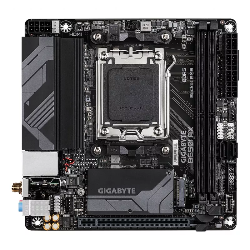 Płyta główna GIGABYTE B650I AX - procesory AMD Ryzen 9000 Series, 5+2+1 faz VRM, do 6400MHz DDR5 (OC), 1xPCIe 4.0 M.2, 2.5GbE LAN, WIFI 6E, USB 3.2 Gen 2